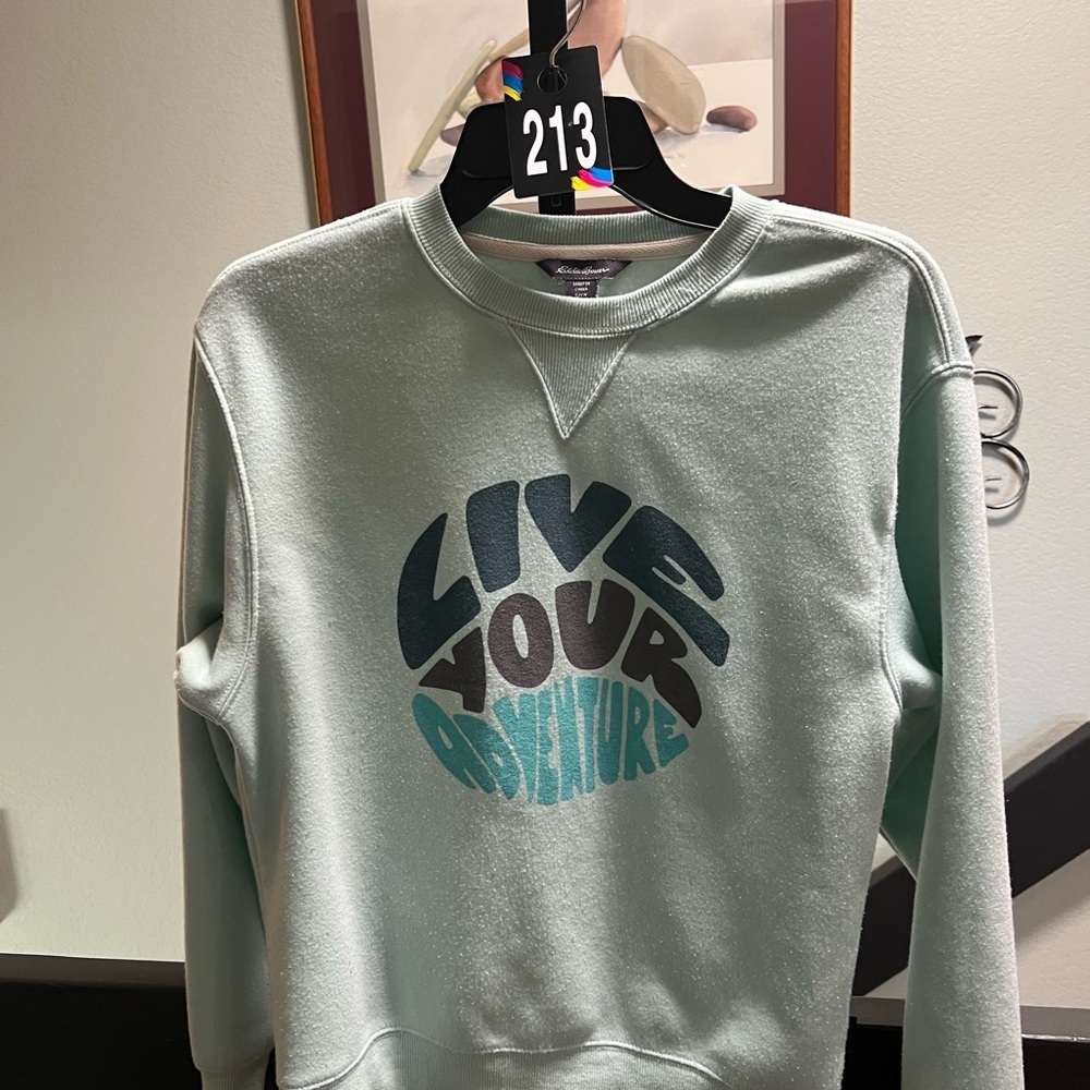 Eddie Bauer Light Green Crewneck Sweatshirt EUC “Love Your Adventure” #213DO